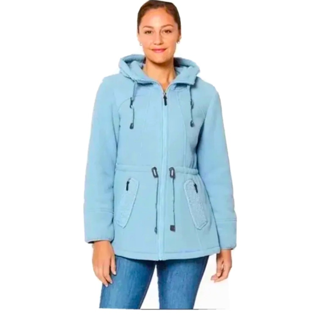 Koolaburra by UGG Bonded Fleece & Sherpa Jacket Woman Blue Hooded Coat XL